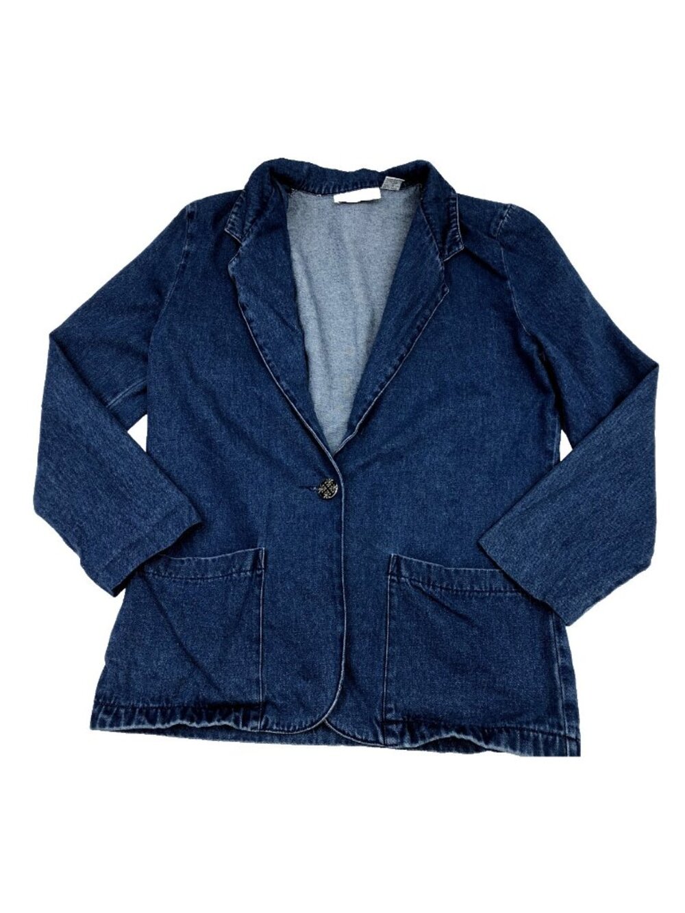 Jean Jacket Denim Blazer Size Small Lisa Josephs Women One Button Pocket